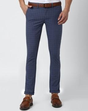 checked flat-front chinos