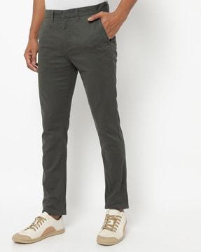 checked flat-front skinny fit chinos