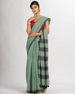 checked handloom saree with tassels