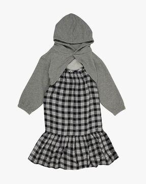 checked hooded a-line dress