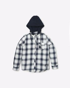 checked hooded shirt