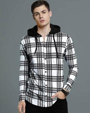 checked hooded shirt