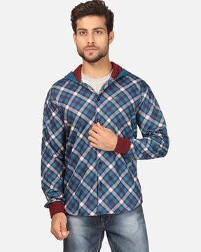 checked hoodie with patch pocket