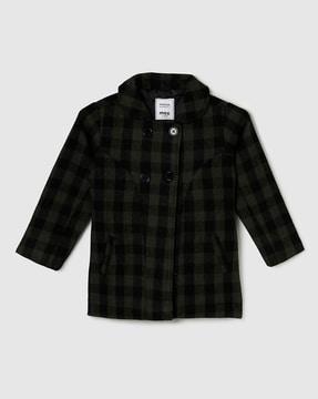checked jacket with front-open closure