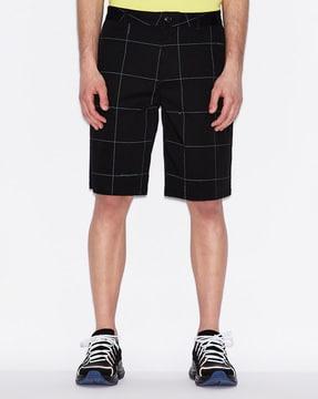 checked mid-rise flat-front shorts