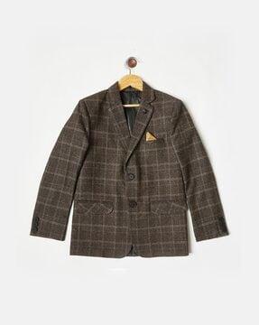 checked notched lapel blazer with flap pockets