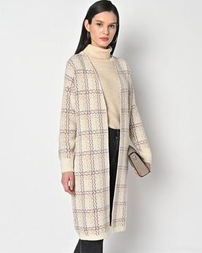 checked open-front cardigan