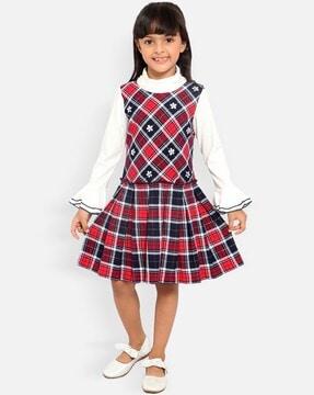 checked pinafore dress with attached top