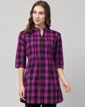 checked pleated tunic