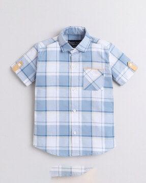 checked print shirt with patch pocket