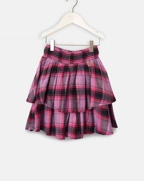 checked-print-tiered-skirt