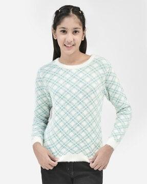 checked pullover with ribbed hem