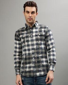 checked regular fit shirt with flap pockets