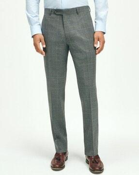 checked regular fit wool trousers