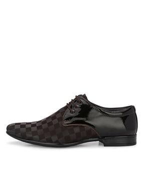 checked round-toe lace-up derbys