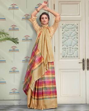 checked saree with tassels