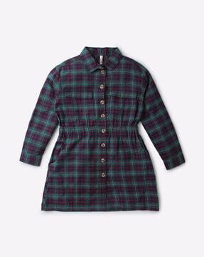 checked shirt dress with flap pockets