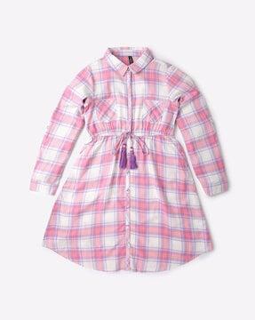 checked shirt dress with tie-up