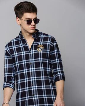 checked shirt with button-down collar