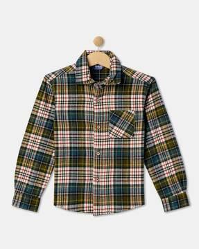 checked shirt with cuffed sleeves