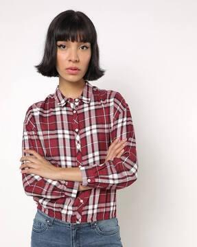 checked shirt with elasticated waist