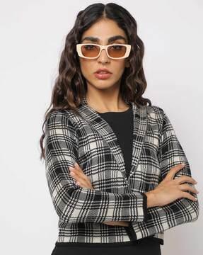 checked short jacket with lapel collar