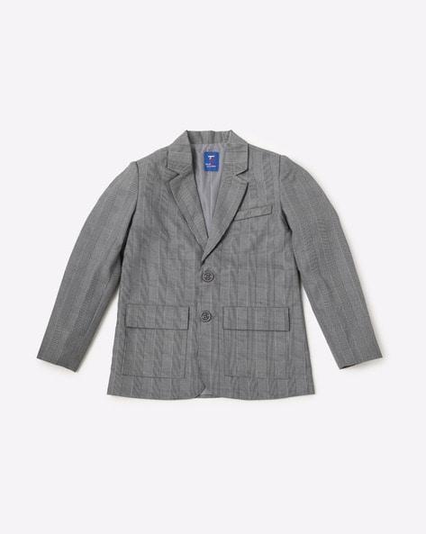 checked single-breasted blazer with notched lapel