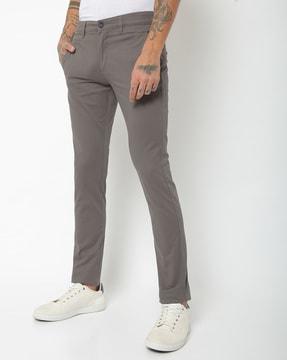 checked skinny fit flat-front chinos