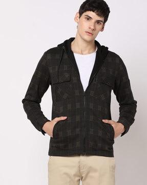 checked slim fit hooded jacket