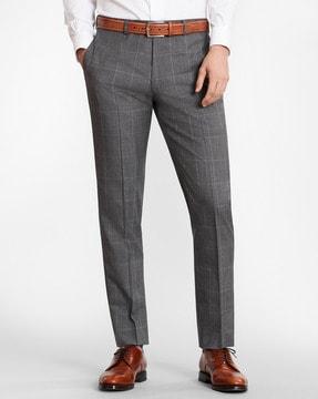 checked slim fit pleated pants