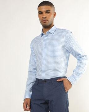 checked slim fit shirt with french placket