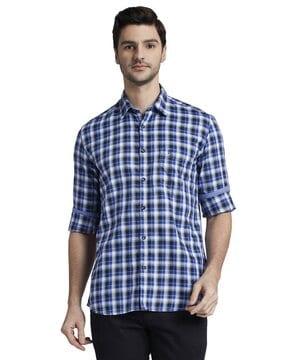 checked slim fit shirts with patch pocket