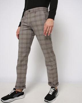 checked slim fit trousers