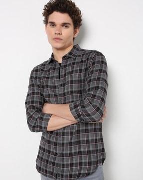 checked slim shirt with patch pocket