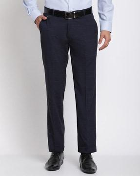 checked straight fit flat-front trousers