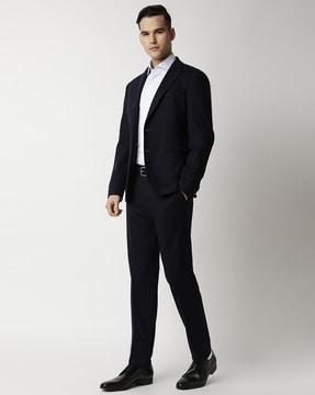 checked stretchable virgin wool slim fit suit