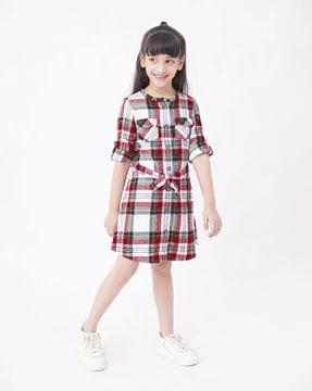checked sustainable shirt dress with flap pockets
