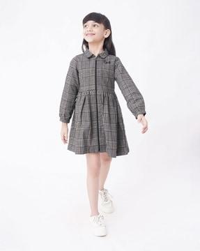 checked sustainable zip-front shirt dress