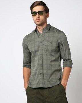 checked tailored fit cotton shirt