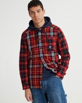 checked tailored fit hooded shirt