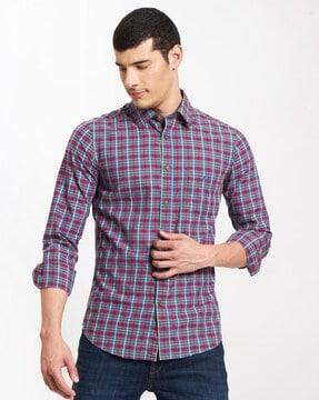 checked tailored fit shirt with patch pocket