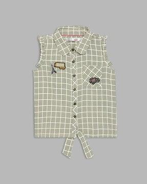 checked top with patch pocket