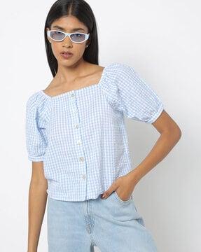 checked top with raglan sleeves
