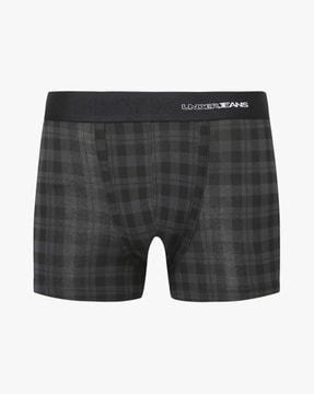 checked trunks with contrast waistband