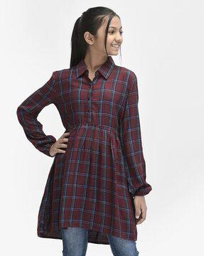 checked tunic with full sleeves