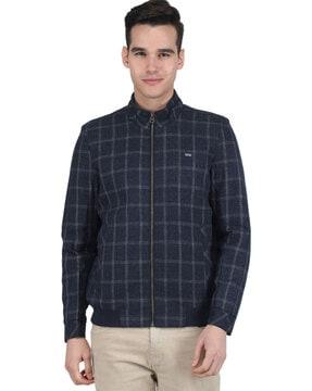 checked zip-front bomber jacket
