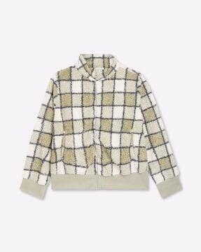 checked zip-front fitted jacket