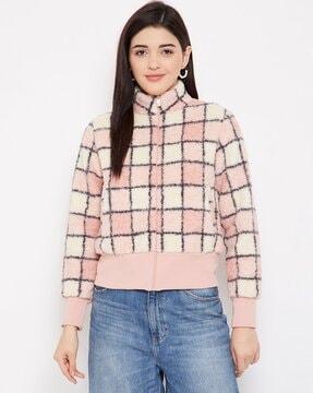 checked zip-front fitted jacket