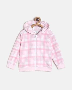 checked zip-front hooded jacket