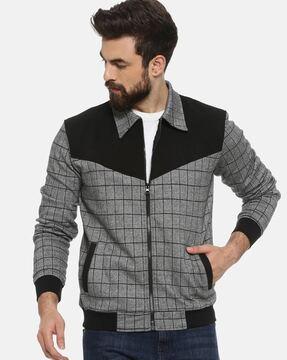checked zip-front jacket with insert pockets